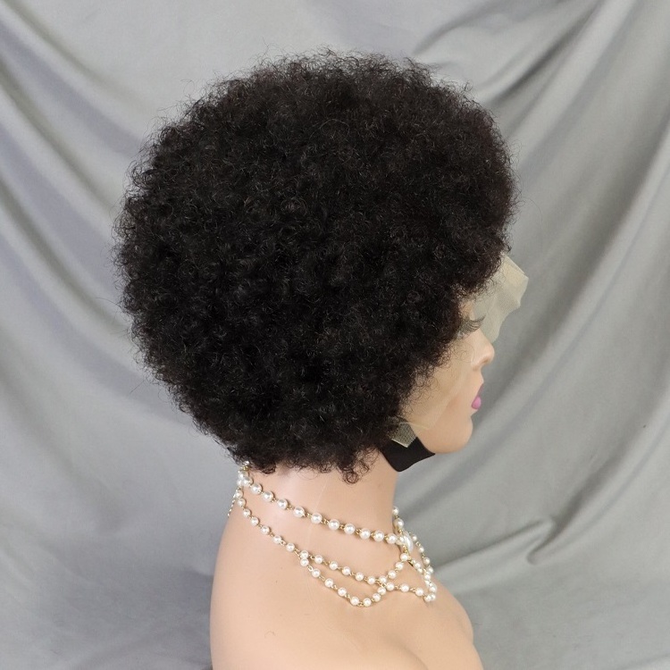 Factory Vendor 100% Human Hair Afro Wave Pixie Wig Hot Selling Natural Black Afro Kinky 13x4 Lace Full frontal Bob Wig