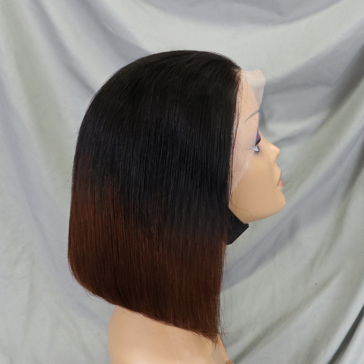 12 Inches Vietnamese Human Hair Lace Front Short Bob Wig 1BT4 Straight Human Hair Bob Vietnamese Wigs