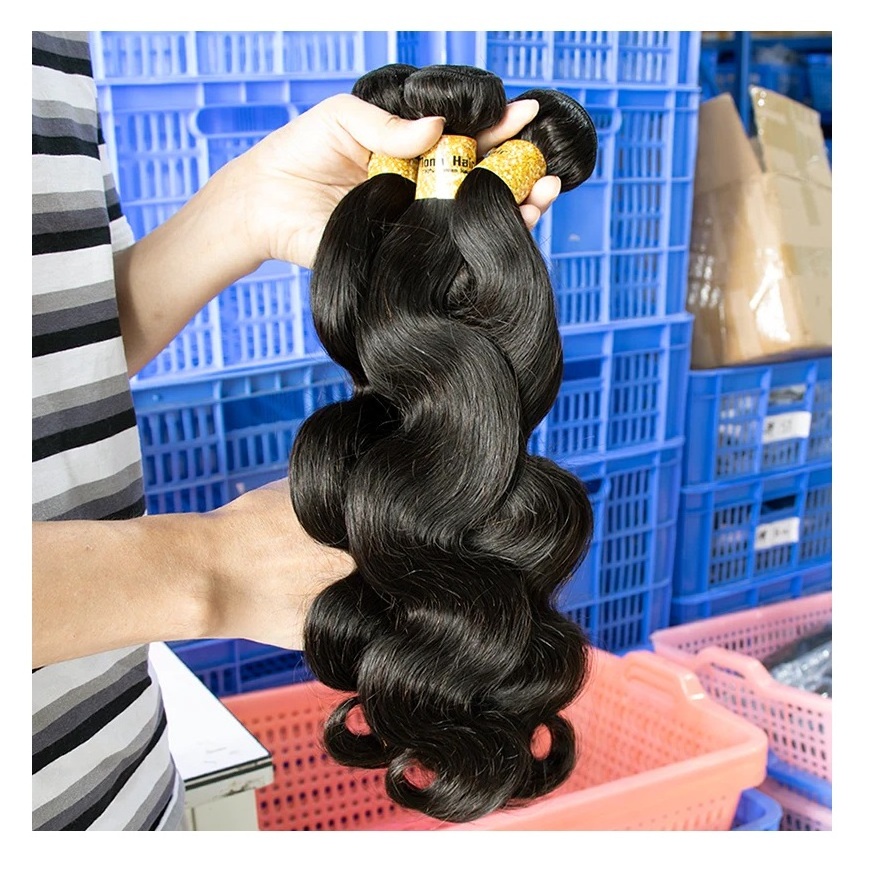 Wholesale 12a grade virgin human hair bundles natural color body wave extensions raw indian hair cuticle aligned double weft