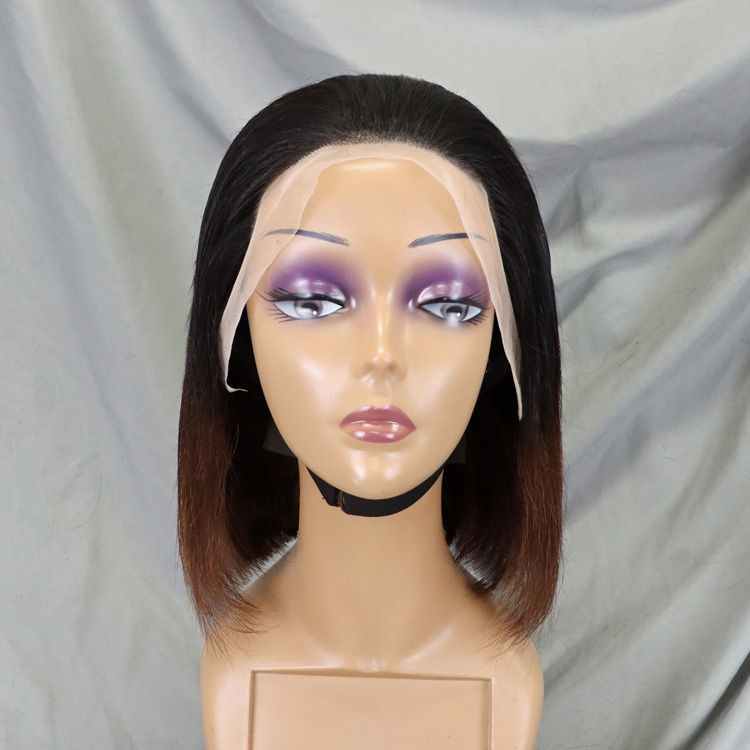 12 Inches Vietnamese Human Hair Lace Front Short Bob Wig 1BT4 Straight Human Hair Bob Vietnamese Wigs