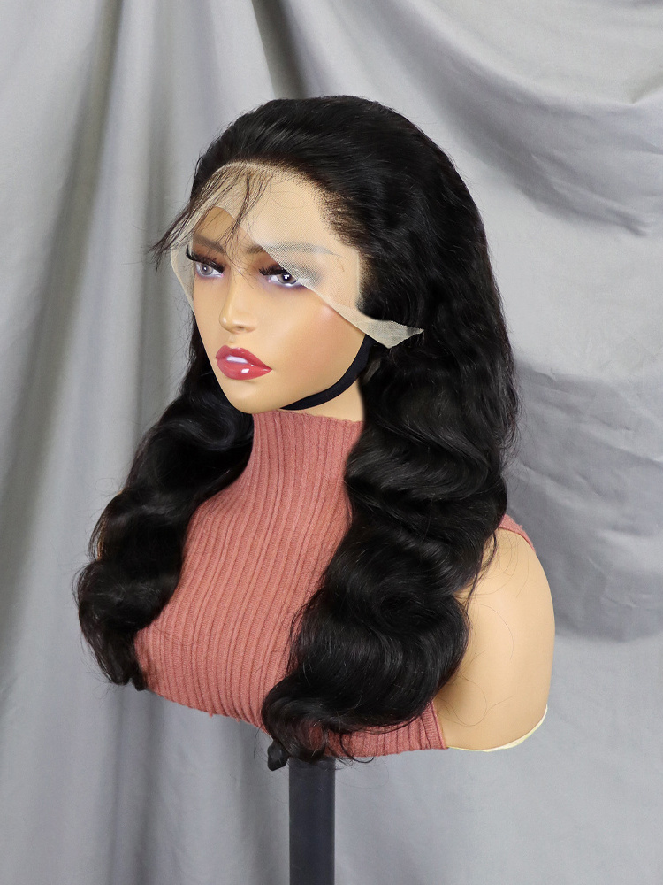 Dropshipping raw indian temple hair wig full 13x4 transparent lace frontal preplucked glueless wig body wave wig human hair