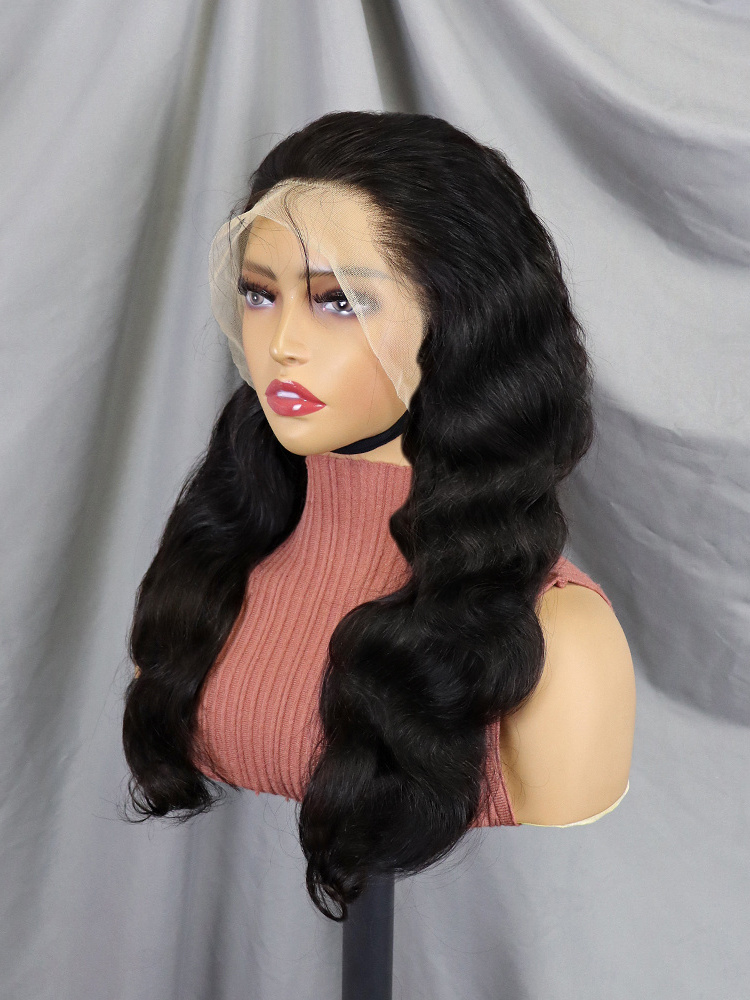 Wholesale Raw Indian Virgin Human Hair Wig 180% Density Full Lace Frontal Wig Natural Color Transparent Lace Front Wig