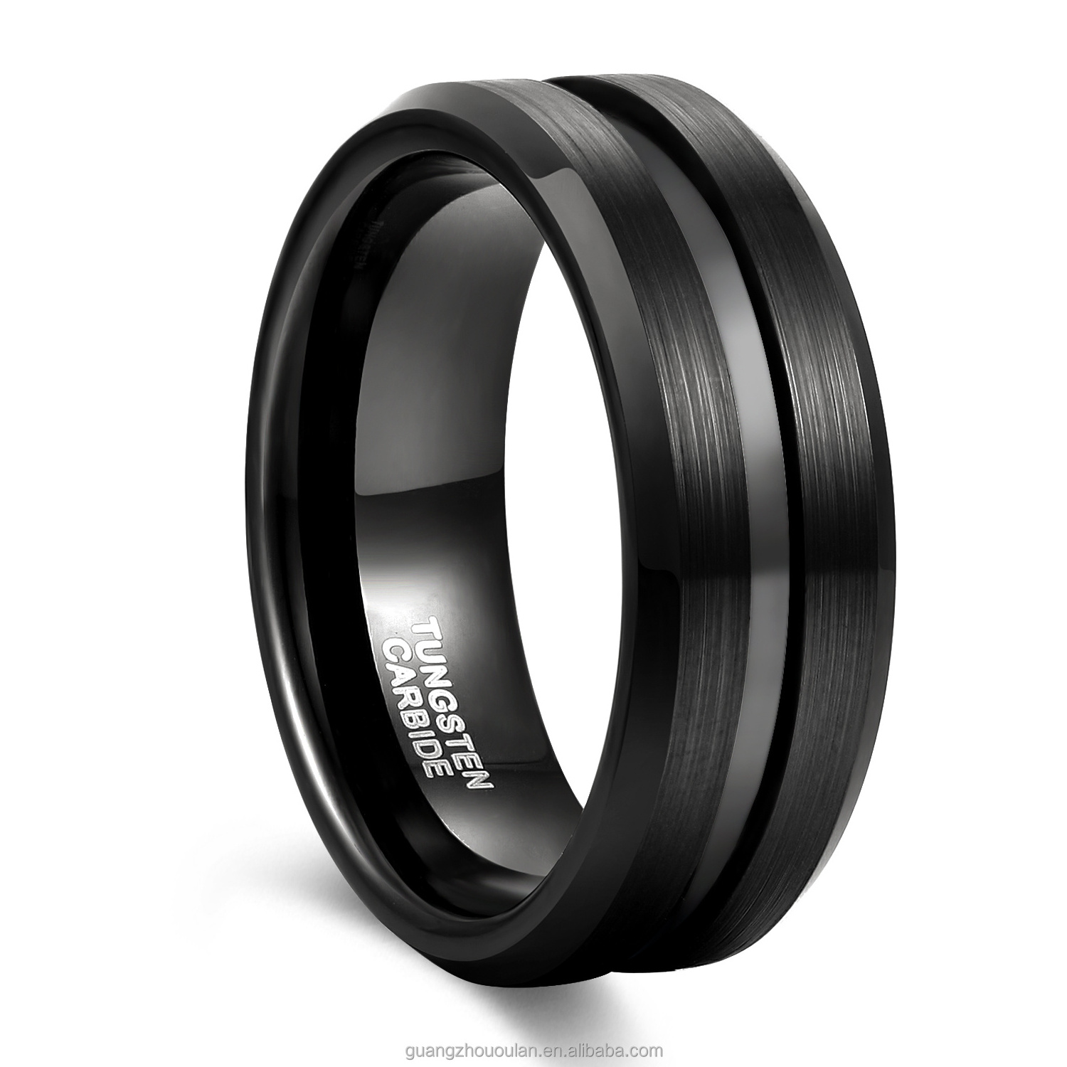 Somen 8mm Free Engraving Men Black Tungsten Carbide Ring Thin Blue Line Inlay Women Wedding Band Fashion Jewelry