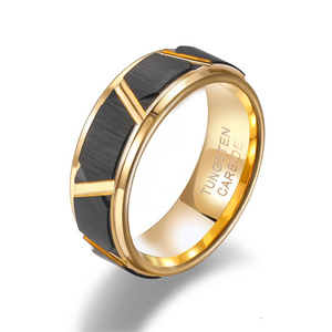 OLAN Customized 8mm Gold Plated Black Brushed Matte Tungsten Carbide Ring for Men Wedding Band Wholesale