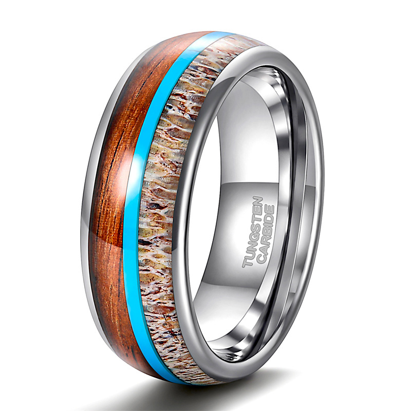 Women 8mm Luxury Series- Antlers Turquoise Tungsten Carbide Rings Vintage Men Rings Wood Inlay Real Opal Rings For Dropshipping