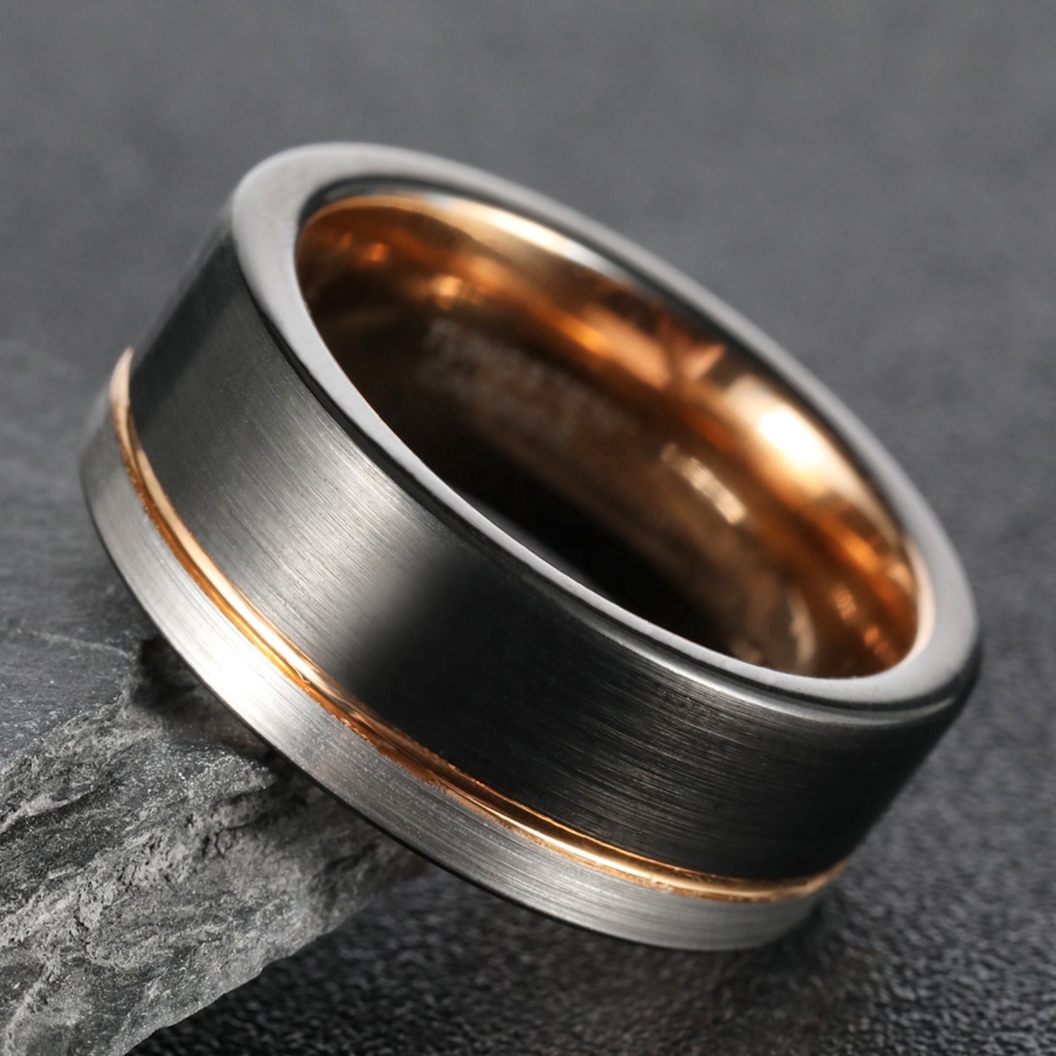 Inlay Tungsten Ring Thin Groove Line Brushed Tungsten Wedding Bands for Women Men Comfort Fit Size 6-15