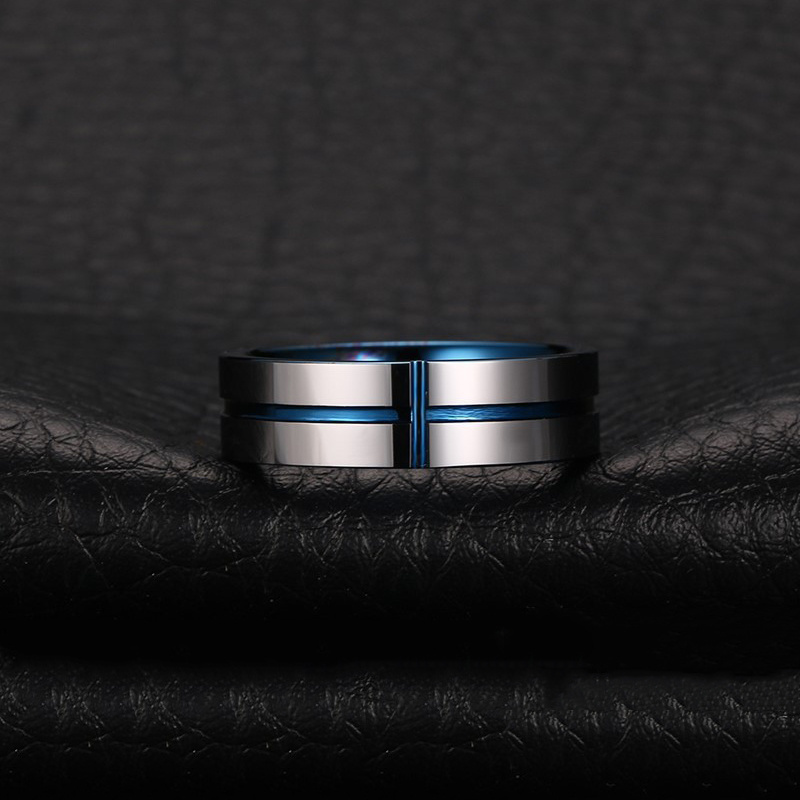 Somen Customized 6mm Grooved Thin Blue Line Cross Tungsten Ring Men Women Wedding Band Wholesale