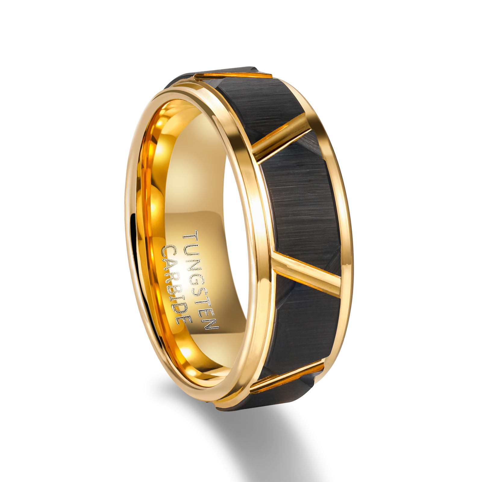 OLAN Customized 8mm Gold Plated Black Brushed Matte Tungsten Carbide Ring for Men Wedding Band Wholesale