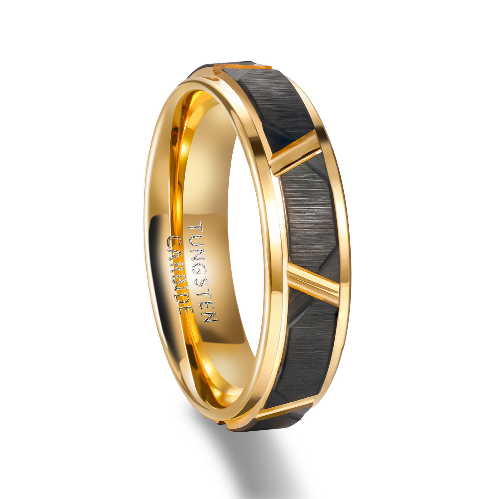 OLAN Customized 8mm Gold Plated Black Brushed Matte Tungsten Carbide Ring for Men Wedding Band Wholesale