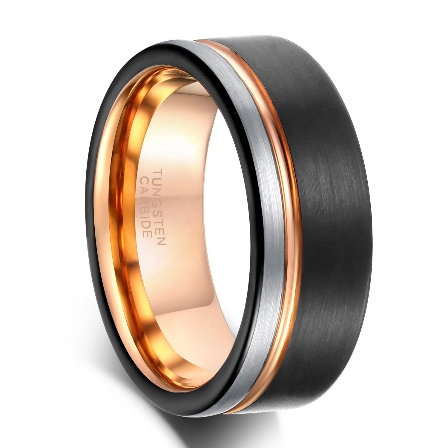 Inlay Tungsten Ring Thin Groove Line Brushed Tungsten Wedding Bands for Women Men Comfort Fit Size 6-15