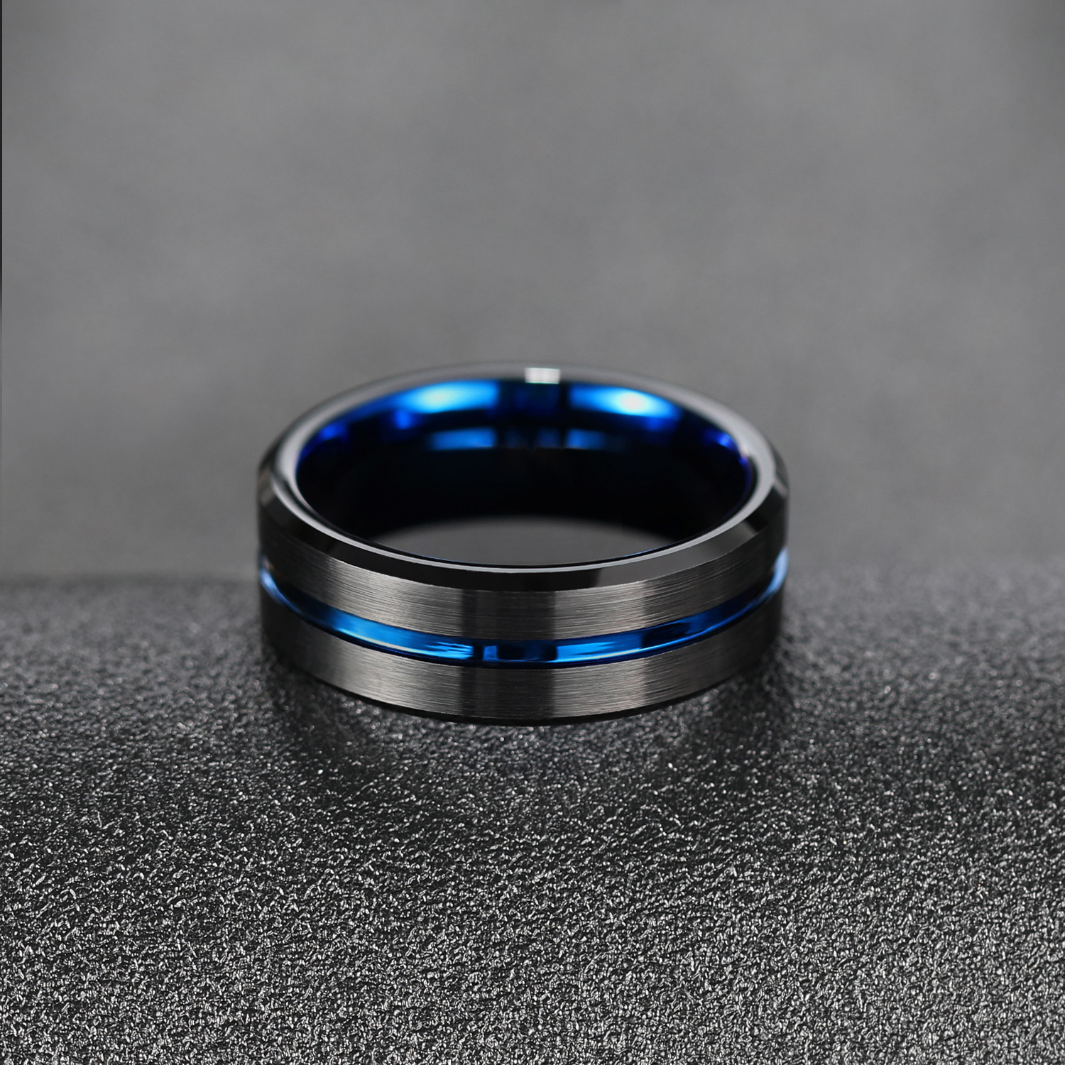 Somen 8mm Free Engraving Men Black Tungsten Carbide Ring Thin Blue Line Inlay Women Wedding Band Fashion Jewelry