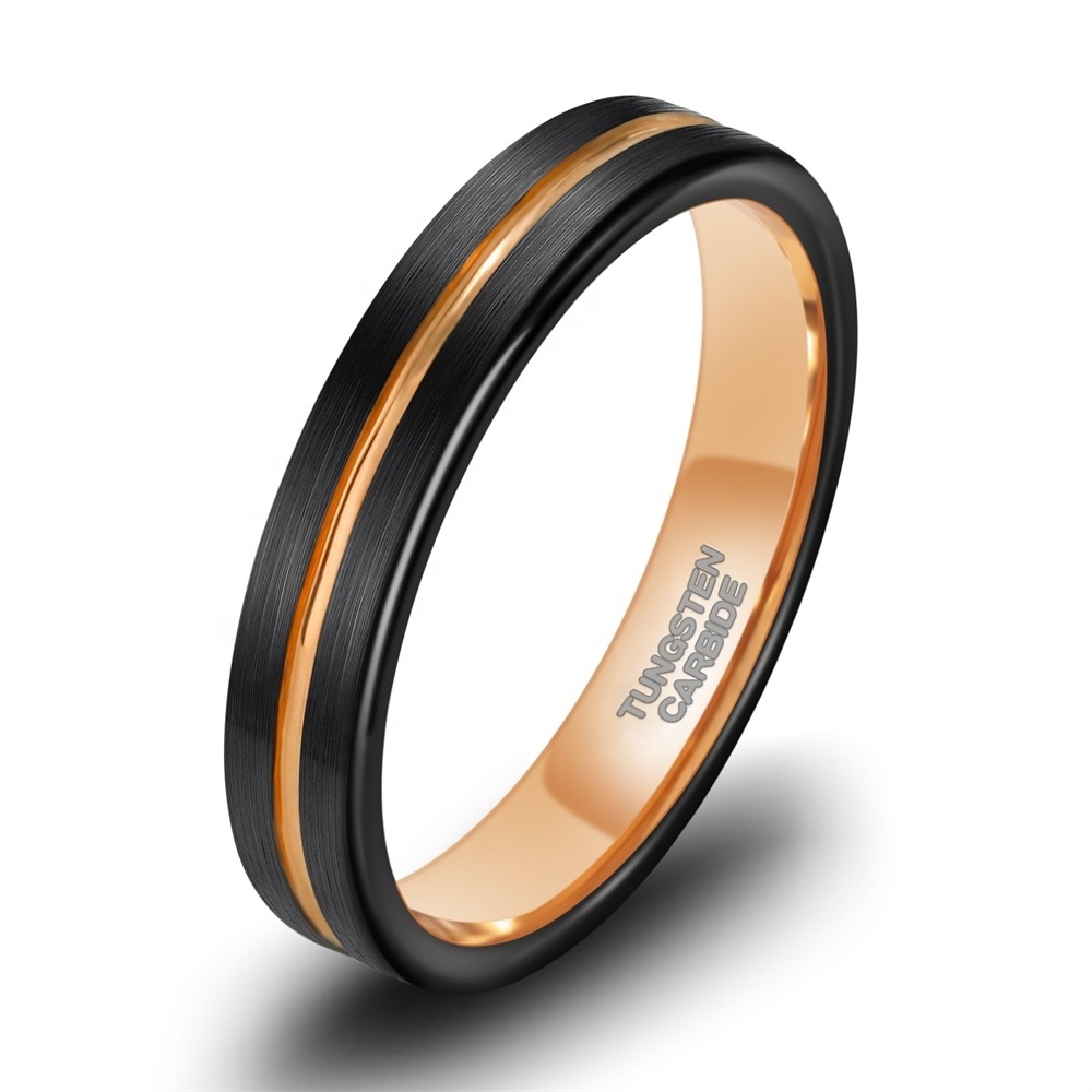 4mm Tungsten Wedding Bands for Women Men Engagement Rings Rose Gold Thin Grooved Line Tungsten Ring Size 5-12