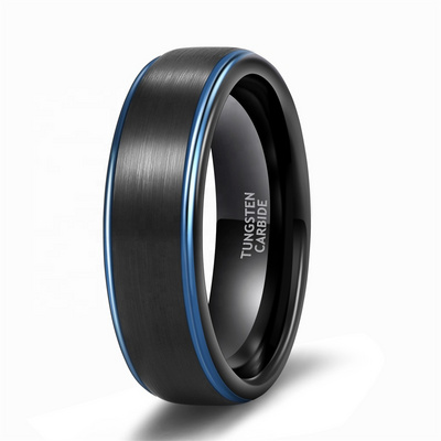 Tungsten Wedding Band Ring for Men Women Blue Step Edge Black Brushed Tungsten Carbide Rings Size 6-13