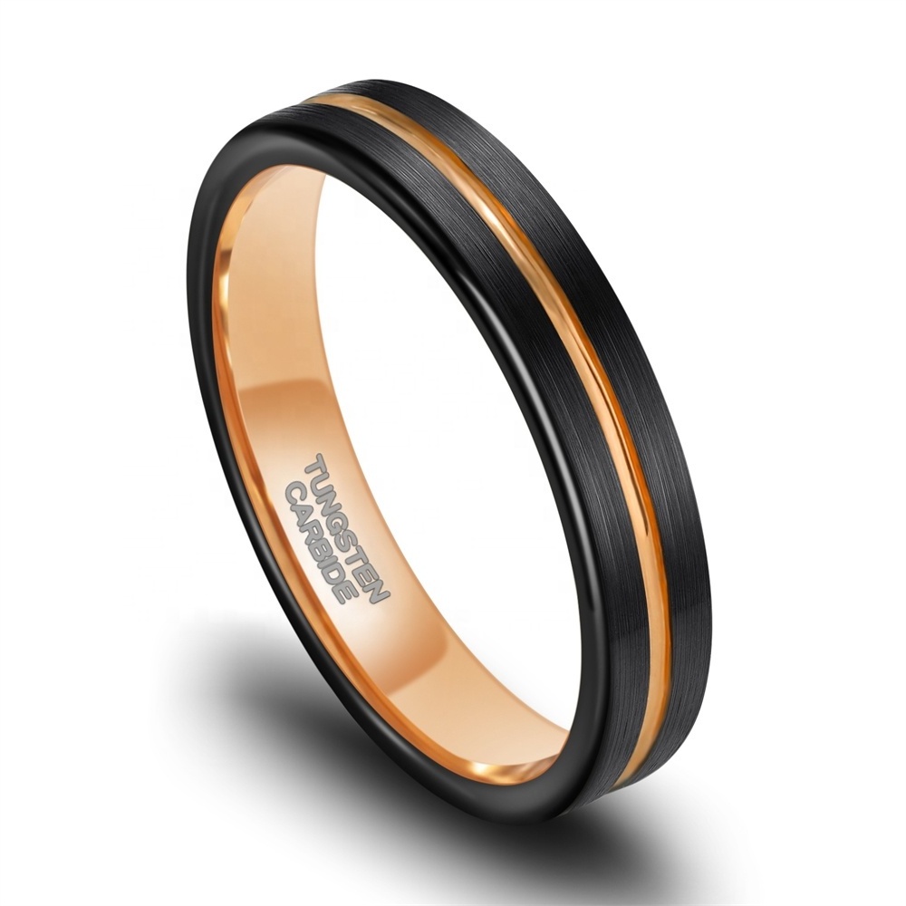 4mm Tungsten Wedding Bands for Women Men Engagement Rings Rose Gold Thin Grooved Line Tungsten Ring Size 5-12