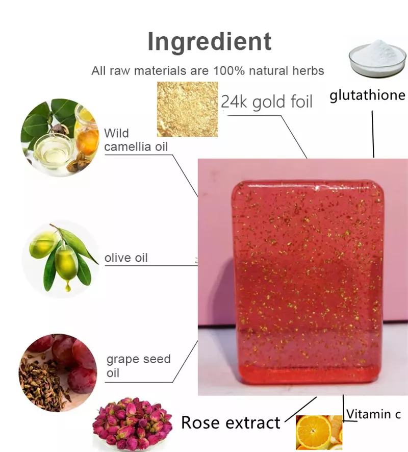 wholesale bath supplies organic 24K Gold foil Collagen Private Label skin care face body wash soap lightening red rose bar soap