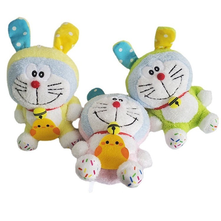 Hot Sale Cartoon Doraemon Colorful Stuffed Animal Toys Cross Dressing Rabbit Hugging Chicken Cute Plush Figure Toys