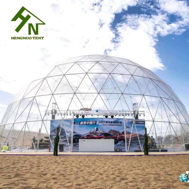 Outdoor transparent big geodesic dome tent with projector screen for party events and festivals