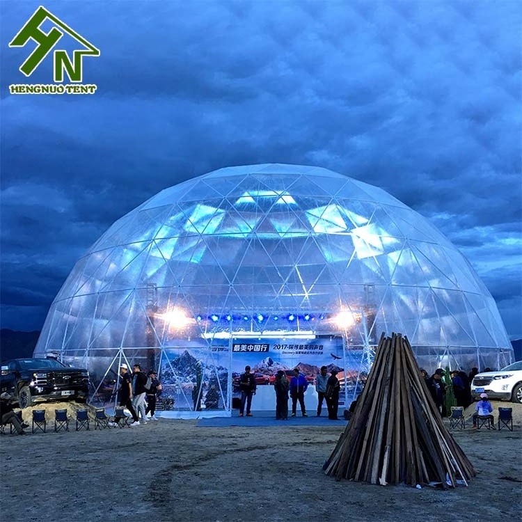 Outdoor transparent big geodesic dome tent with projector screen for party events and festivals