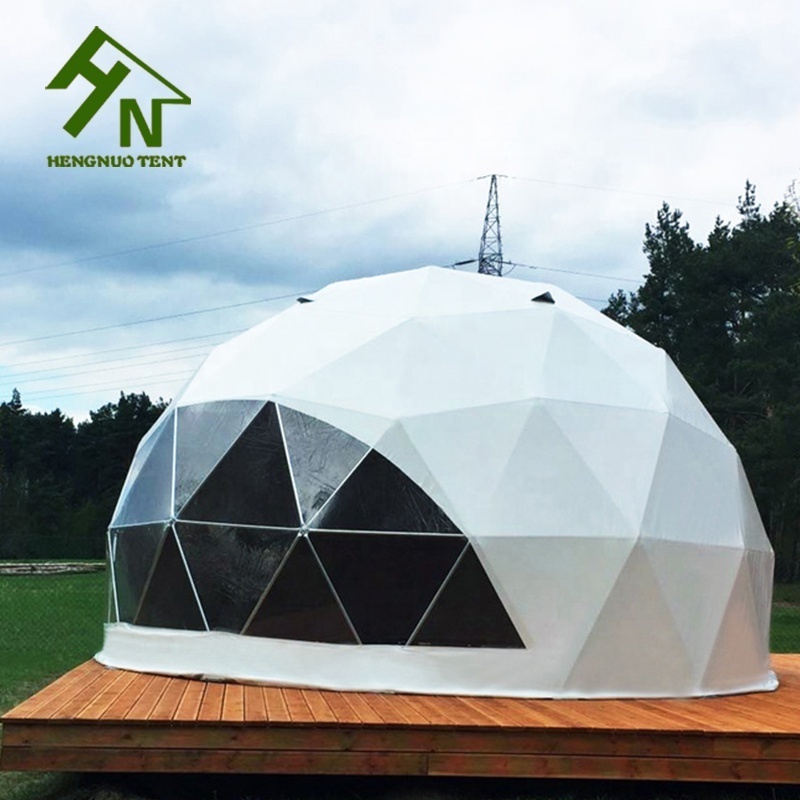 Outdoor prefab house dome camping safari glamping luxury tents with bathroom and solar fan for sale