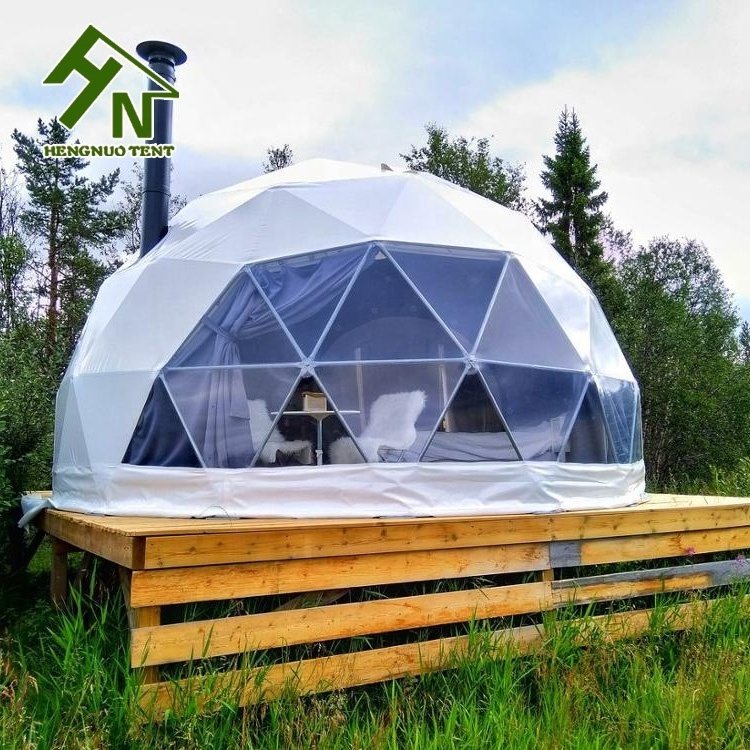 Outdoor prefab house dome camping safari glamping luxury tents with bathroom and solar fan for sale