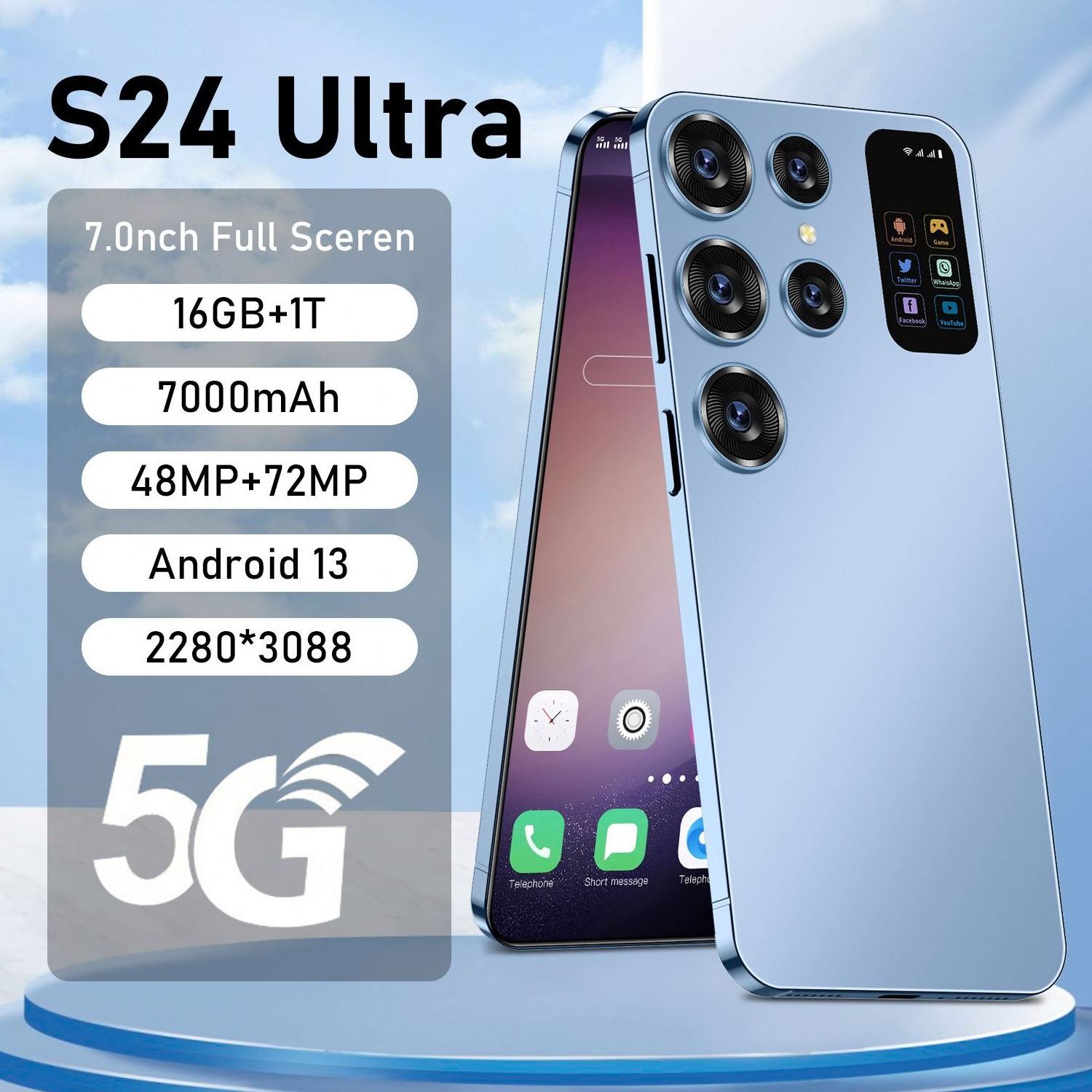 2022 Hot selling new S24 Utra Big Screen Android Smartphone 512GB big memory MTK6899 gaming unlocked handphone 5g smartphone