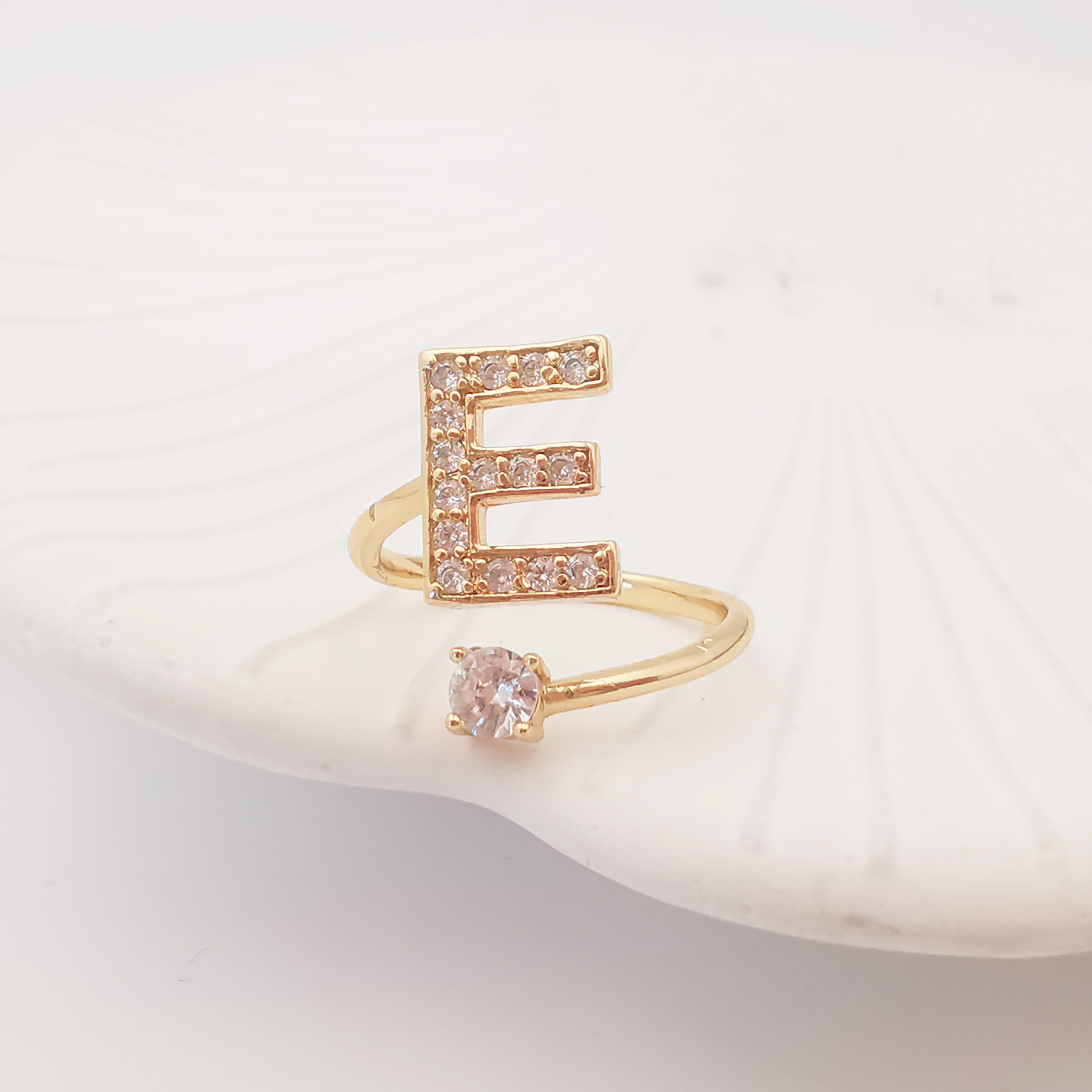 Logo custom E letter diamond wedding ring set  arabic gold mifare classic 1k adjustable ring for besties