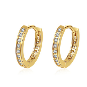 Hot Sell Gold Plated Cubic Zirconia Circle Full Diamond Love Earrings Cuff Huggie Stud Hoop Earrings for Women