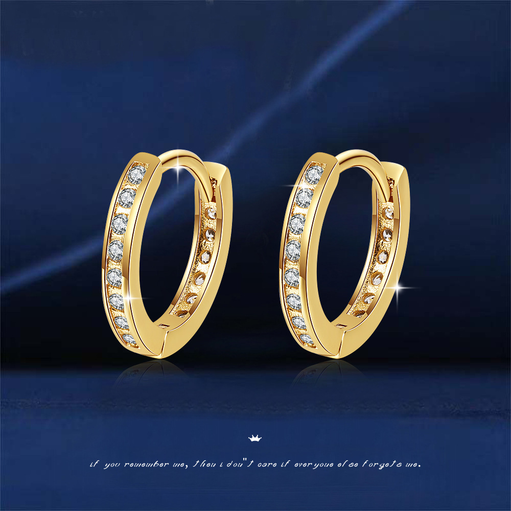 Hot Sell Gold Plated Cubic Zirconia Circle Full Diamond Love Earrings Cuff Huggie Stud Hoop Earrings for Women