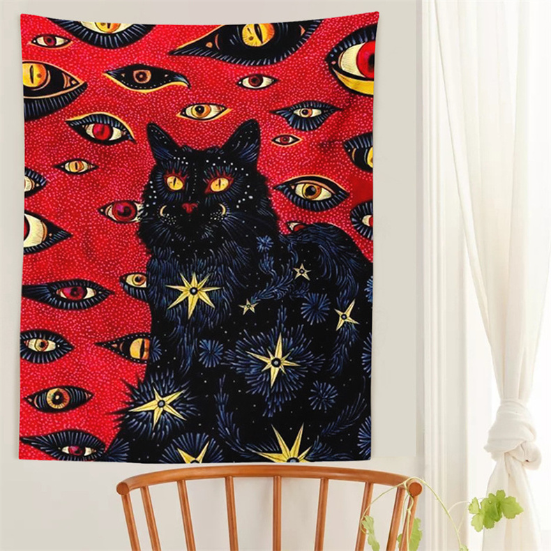 Cat Coven Tapestry Printed Witchcraft Hippie Wall Hanging Bohemian Wall Tapestry Mandala Wall Art Aesthetic Room Decor