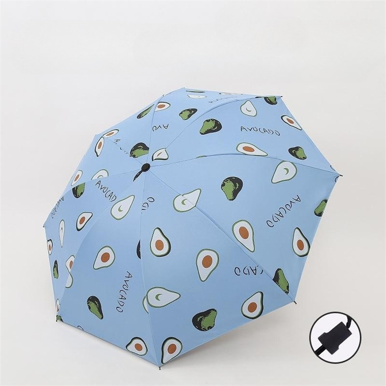 Fruit Pattern 3 Foldable Portable Black UV Coating Full Automatic Rain Sun Umbrella with Sleeve