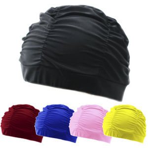 1PC High Elastic Swimming Cap Men Women Free Size Solid Flowers Printed Long Hair Sports Swim Pool Hat Nylon Turban