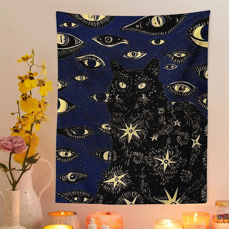 Cat Coven Tapestry Printed Witchcraft Hippie Wall Hanging Bohemian Wall Tapestry Mandala Wall Art Aesthetic Room Decor