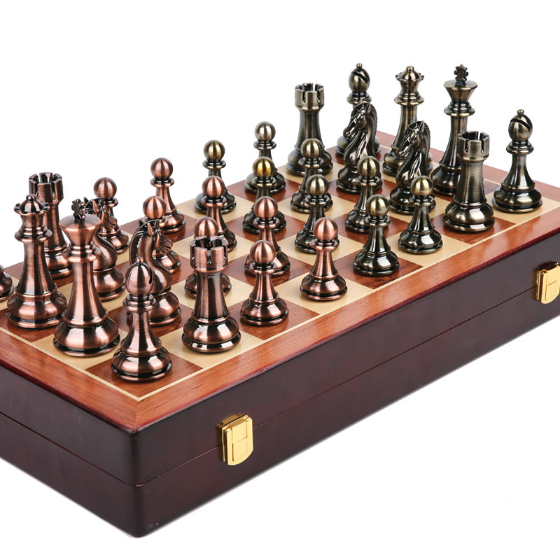 Luxury chess set gift box electroplate metal chess pieces folding wooden chessboard Acrylic large size chess game set