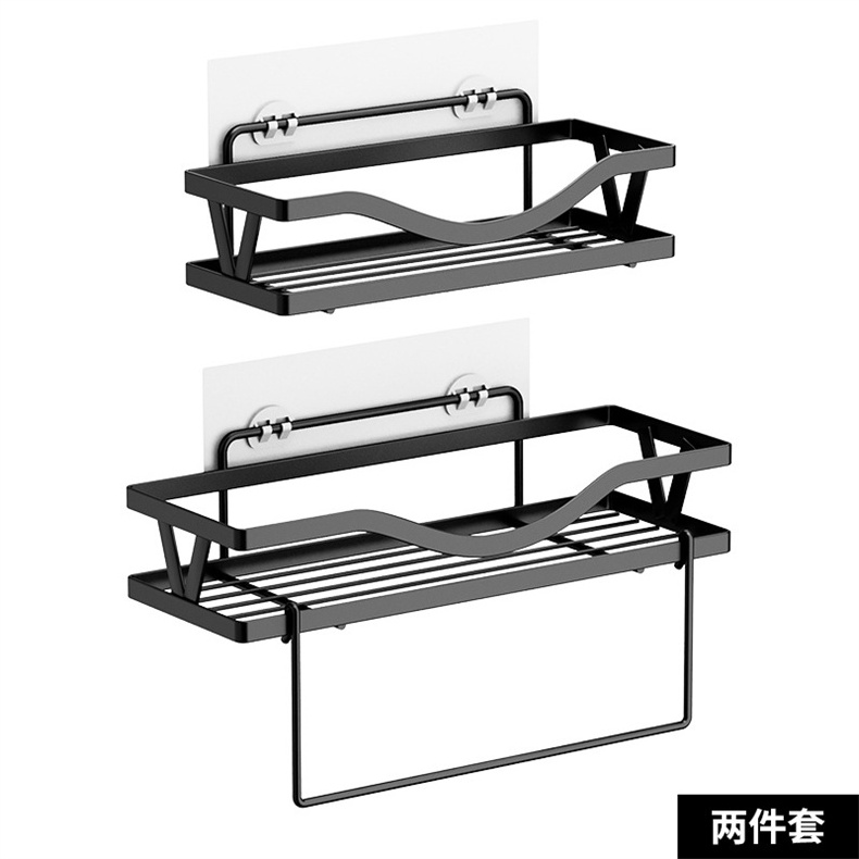 Custom Design Black Adjustable Floating Shelf With Hanging Rod Bathroom Storage Organizer Shelves