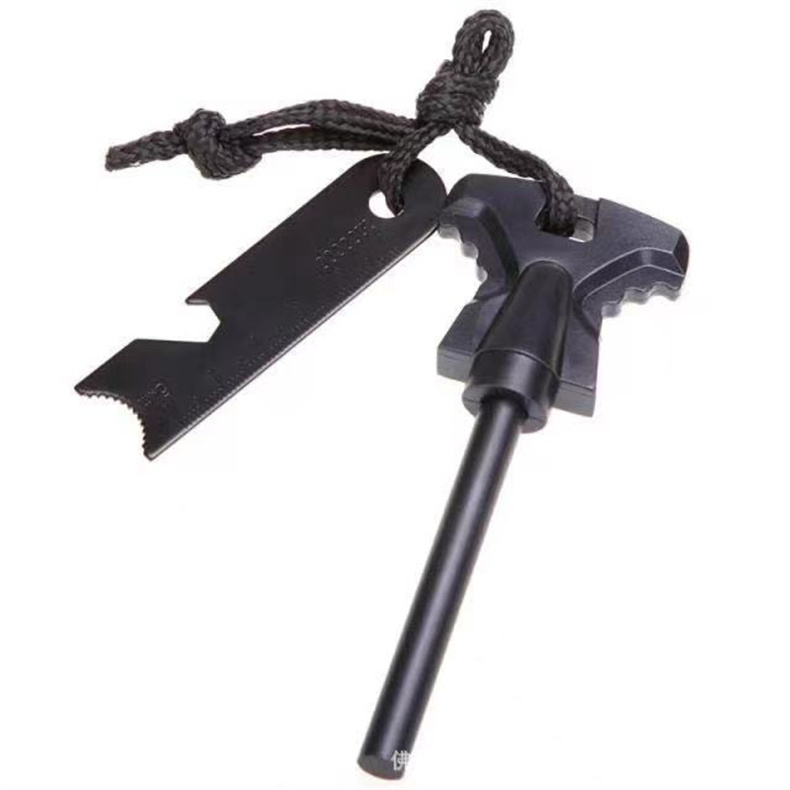 Fire Starter Survival Tool Ferro Rod with Neck Lanyard Multi-Tool Striker Flint and Steel Survival Igniter for Hiking Emergency