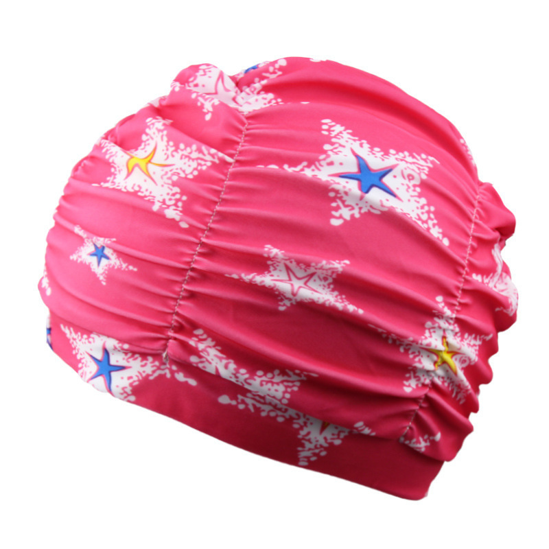 1PC Ladies Multi Flowers Printed Fabric Swim Pool Sport Swimming Cap Protect Long Hair Ear Large Nylon Bathing Caps Hat Turban