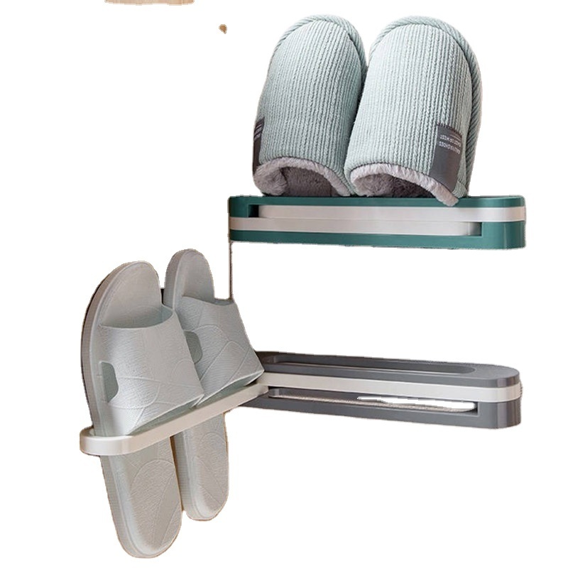 Wall mounted bathroom storage shelves folding shoe racks no trace suction plastic shelf slipper rack