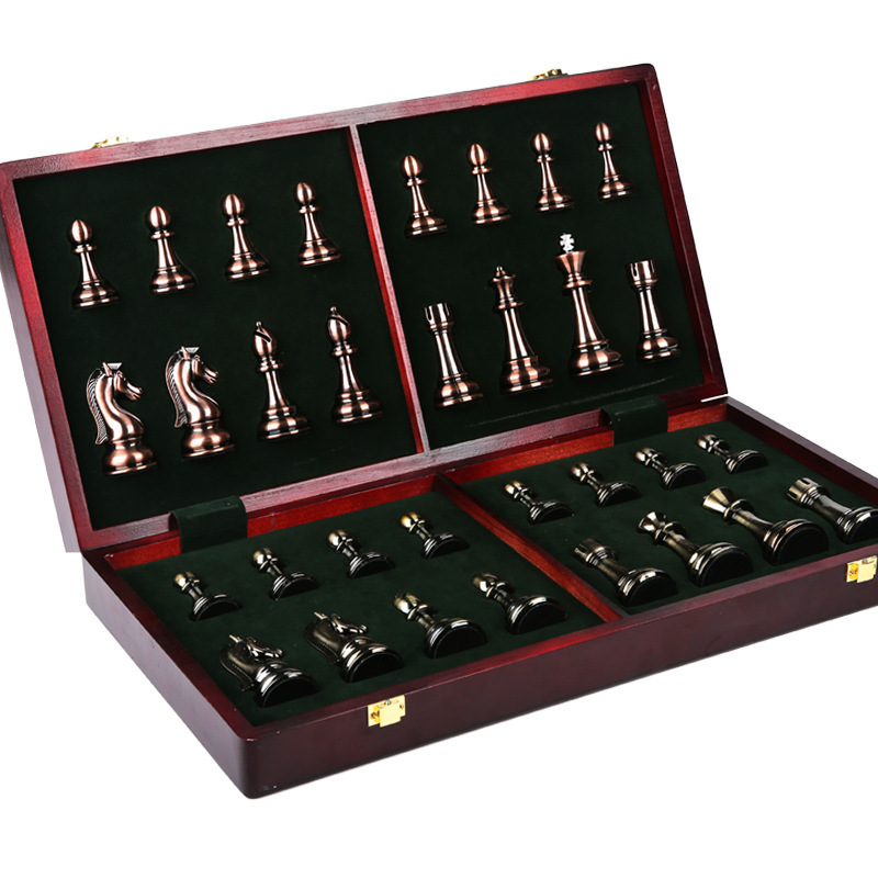 Luxury chess set gift box electroplate metal chess pieces folding wooden chessboard Acrylic large size chess game set