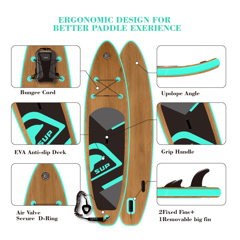 New wood grain jet board electric surfboard PVC stand up sup paddle surf board inflatable surfboard