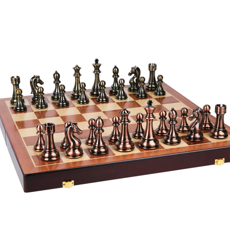 Luxury chess set gift box electroplate metal chess pieces folding wooden chessboard Acrylic large size chess game set