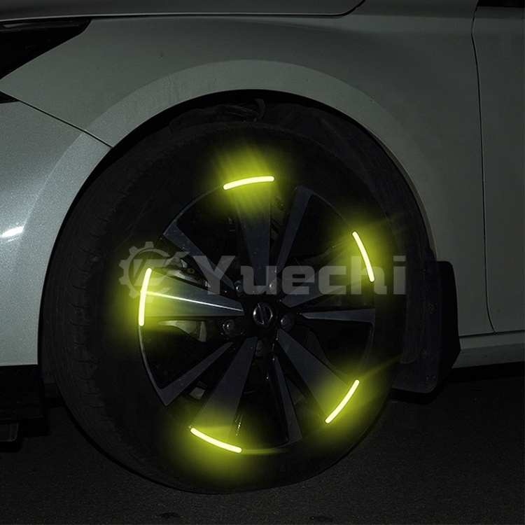 Yuechi 20pcs wheel hub decals reflective reflector strips  tape rim stickers warning safety Scratch protector cover car logo