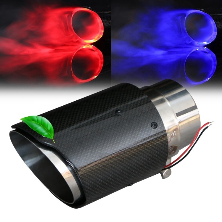 Yuechi Real Carbon Fiber Stainless Steel Universal Car LED Exhaust Muffler Tip Tail Pipe Red Blue Light