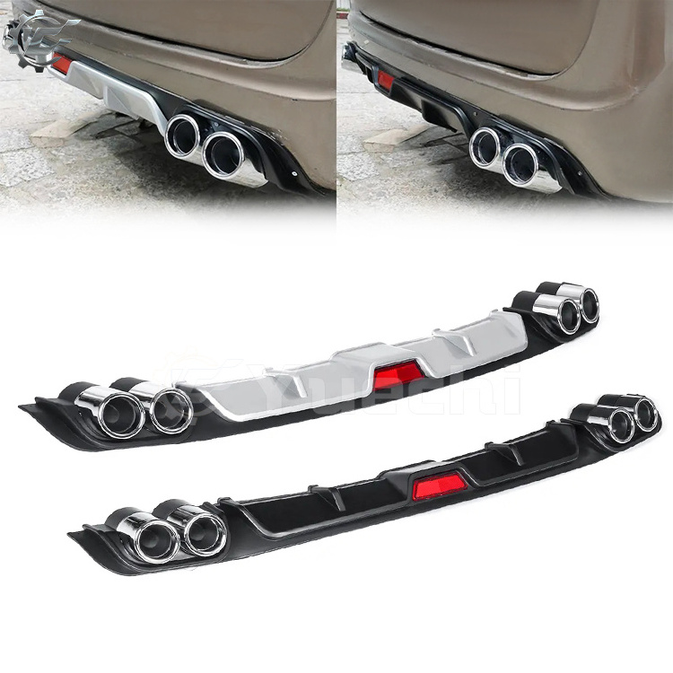 Auto Accessories Car Universal Rear Bumper Diffuser Lip with Exhaust Tip ABS Plastic Black Silver Rear Bumper Lip Diffuser