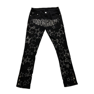 DENIMGUYS Custom Print Graphic Star Rhinestone Logo Men's skinny streetwear flared jeans