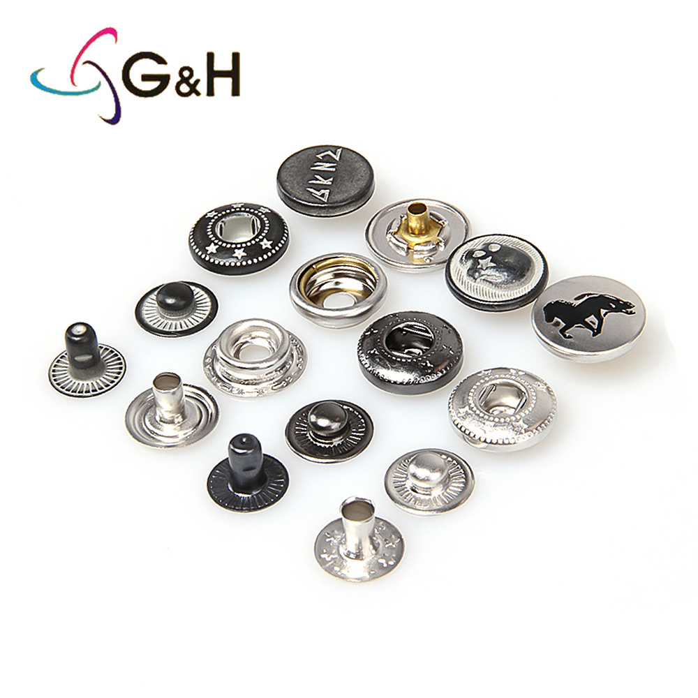 Four part snap button press button spring snap button