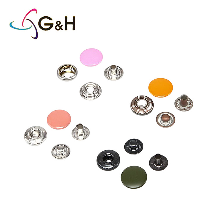 Four part snap button press button spring snap button