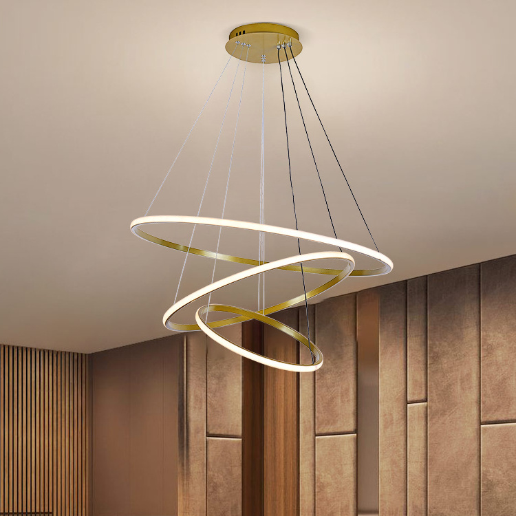 Modern Luxury Hanging Line Iron Pendant Light Lamp Round Circle Led Ceiling Ring Chandelier