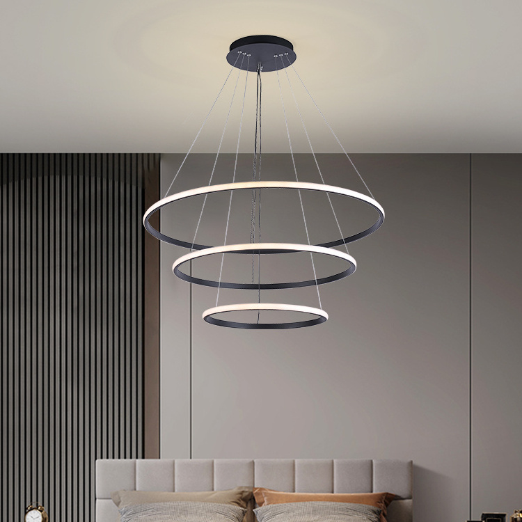 Modern Luxury Hanging Line Iron Pendant Light Lamp Round Circle Led Ceiling Ring Chandelier