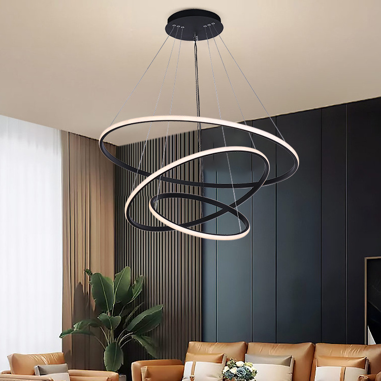 Modern Luxury Hanging Line Iron Pendant Light Lamp Round Circle Led Ceiling Ring Chandelier