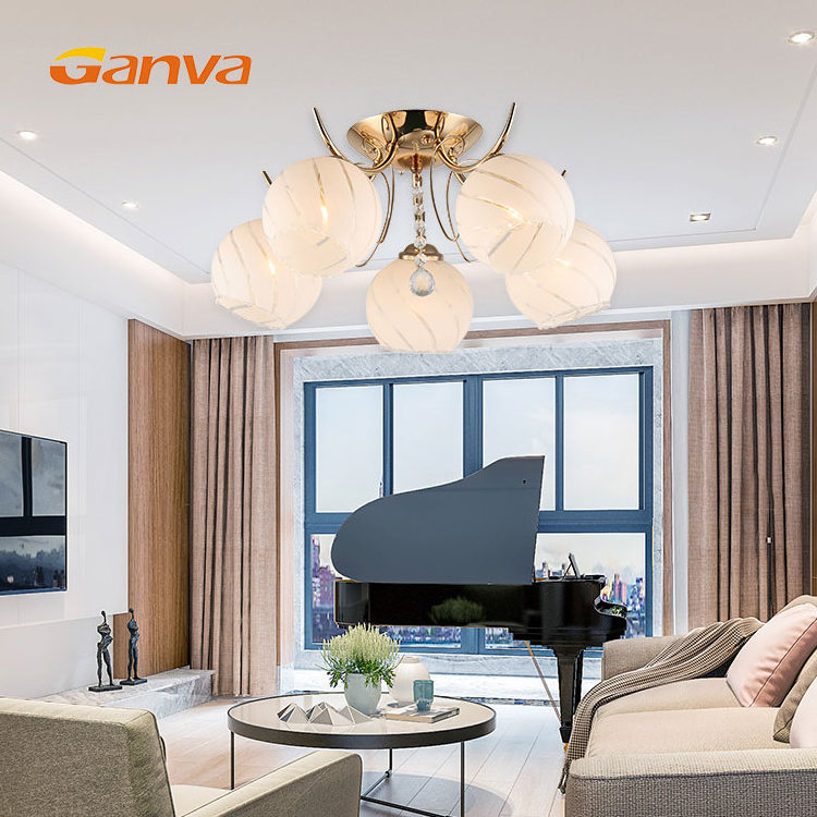 Ganva Modern Luxury Decorative Living Room Crystal Glass 5 Lights Chandelier Ceiling Light